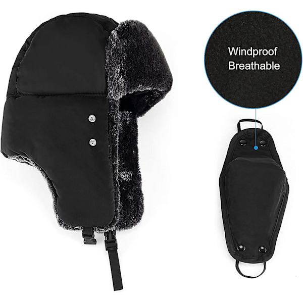 Vinterhattar för kvinnor och män, vinterhatt Trapper Hat Ushanka, öronlapp hakskydd och vindtät mask