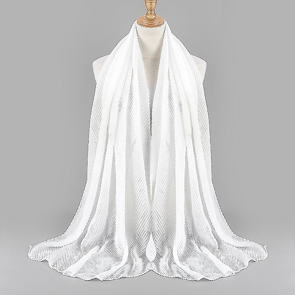 Ny Fashion Twill Präglad Plisserad Halsduk, Bomull Och Linne Huvudduk, Dam Huvudduk, Halsduk White