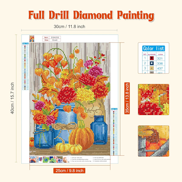 5D Diamantmålning Pumpa DIY Full Diamant Höst Målning