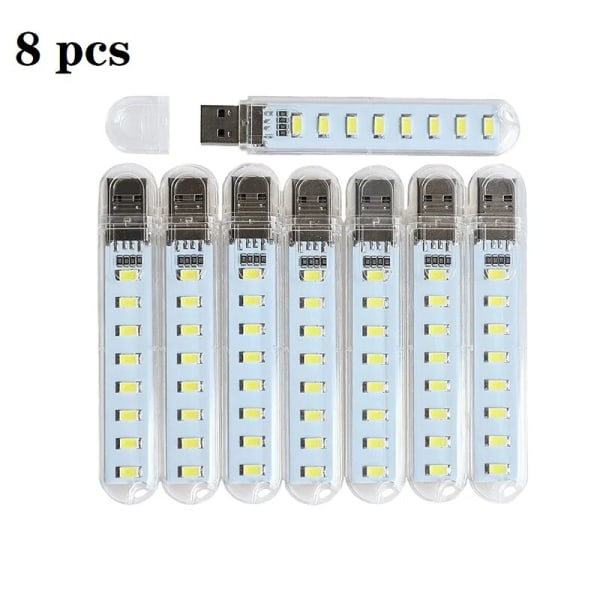 8-pack bärbara USB ljusremsor, miniboklampa, 8 LED-nattljus, nödljus, lämplig för Power Bank, dator, USB uttag