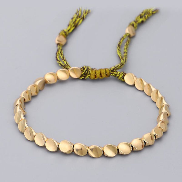 Tibetansk buddhistisk, flätad koppar pärlor, lyckorep armband, kvinnor Yellow*Coffee