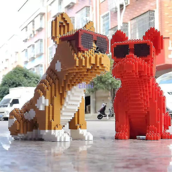 Mini blokke sød kæledyr hund model bygning bulldog pædagogisk legetøj børn sjov piger gaver til børn Red