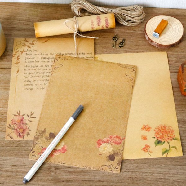 8 vintage kraft brevpapper A5 brev tackbrev romantiskt kärleksbrev nytt 8 ark