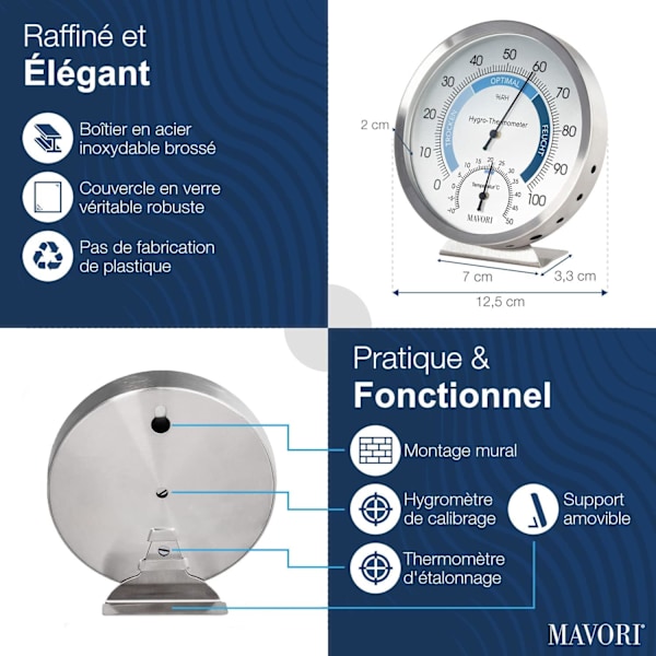 Innendørs analog hygrometer termometer - rustfritt stål hygrometer og romtermometer for innendørs klimakontroll