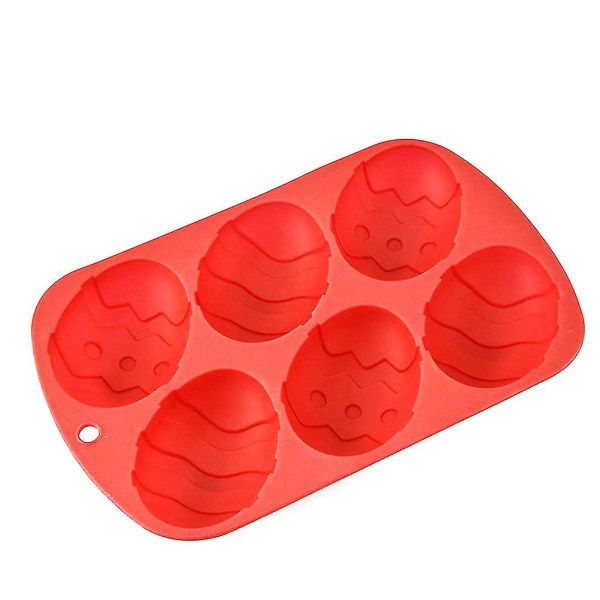 Påskeeggformede silikonkakeformer 6-egg Cupcake Mold Festival Bakeware (rød)