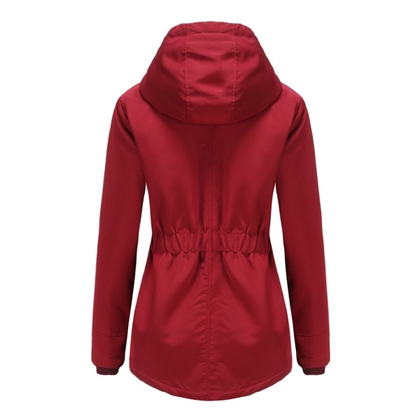 Varm vinterjacka med Sherpa-foder för kvinnor, tjock parkas med huva Red L