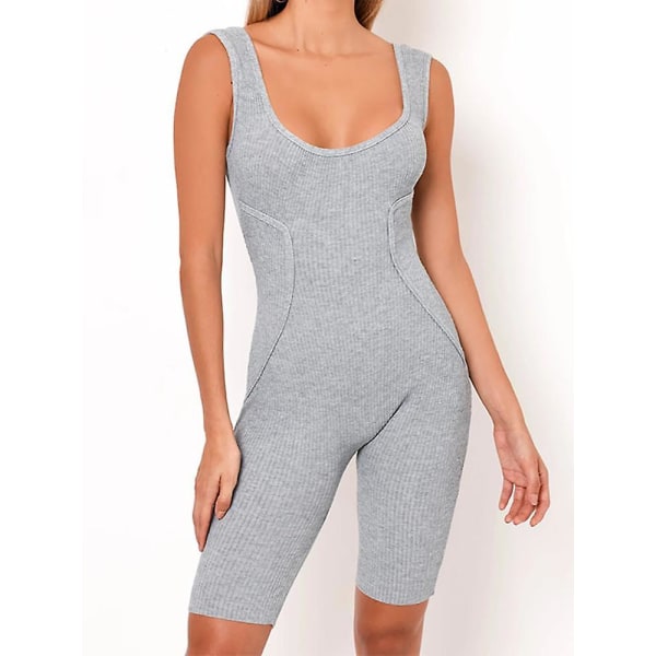 Articat Ribbed Strikket Skinny Jumpsuit Kvinner Ermeløs Bodycon Rompers Kvinner Jumpsuit Casual Sommer Bodysuits Fitness Playsuit Size Info