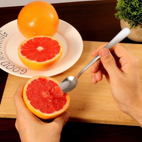 5 st grapefruktskedar, rostfritt stål grapefruktskedar set, tandad kant &amp; Tjockt handtag, silver