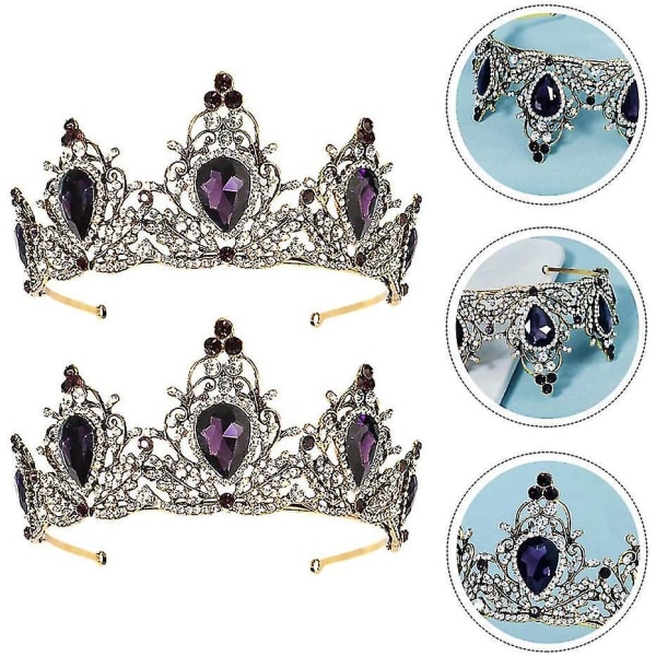 Vintage Rhinestone Crown Crystal Bröllop Crown Bridal Tiara Pannband Lila