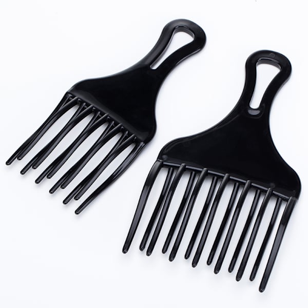 2 stk. Afrokam i liten størrelse (svart), bredtannet afrokam i plast, krøllkam, for styling og fjerning av floker i håret