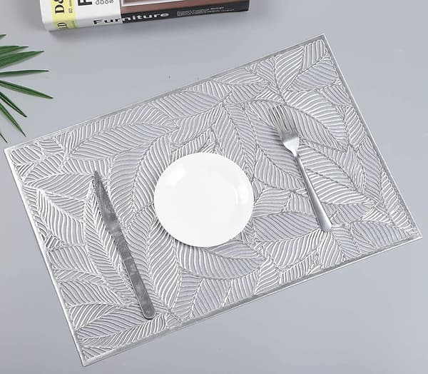 4-pack rektangulära dekorativa bladformade placemats i PVC, ihåliga matbordstabletter Sliver