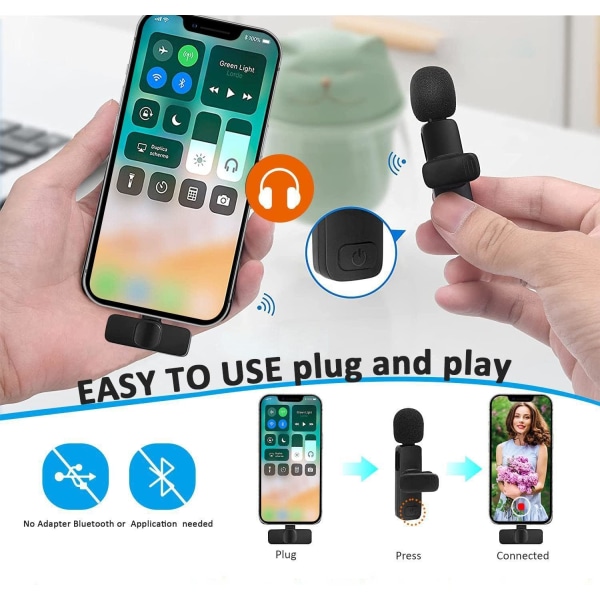 Professionell trådlös Lavalier-mikrofon för iPhone och iPad Trådlös rundstrålande kondensatorinspelningsmikrofon för videopodcastintervjuer