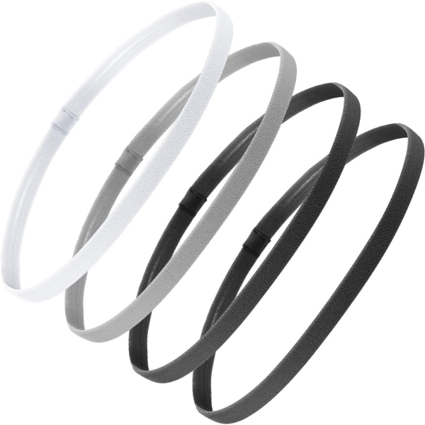4 delar elastiska sportpannband Tjocka halkfria hårband för kvinnor och män Svart, Grå, Vit