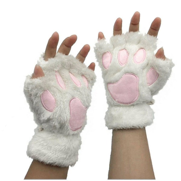 Dame Pige Kat Klø Hånd Handsker Vinter Plys Halv Finger Fingerless Varme Luffer