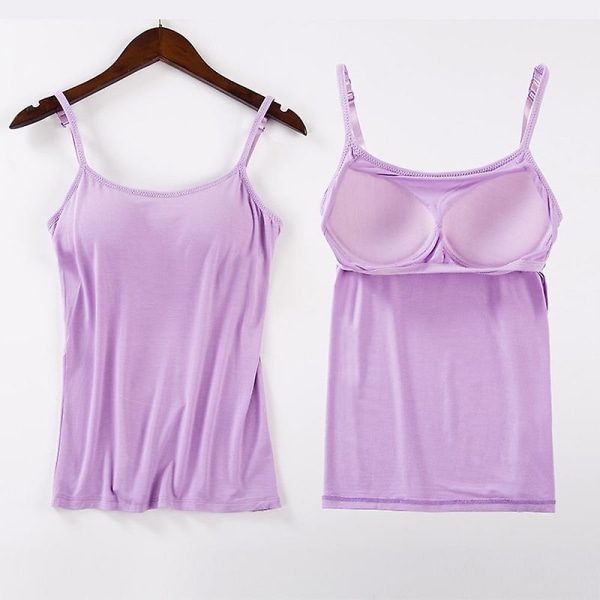 Kvinder Polstret Blød Casual BH Tank Top Kvinder Spaghetti Cami Top Vest Kvinde Camisole Med Indbygget BH Light Purple M