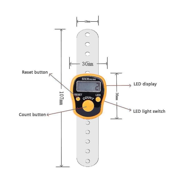 Finger Counter Digital Display Elektronisk Varvräknare Led Luminous Counter Yellow