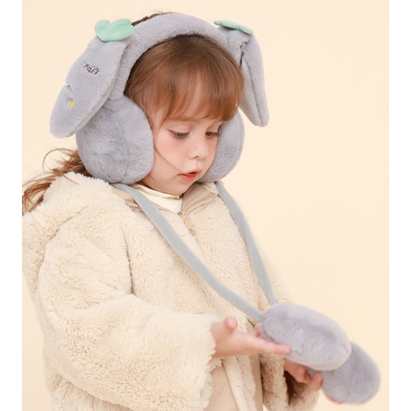 Vinterkåpor för barn, varma, vindtäta, plysch, söta, pojkar och flickor, kan röra öronen och värma öronen, grå