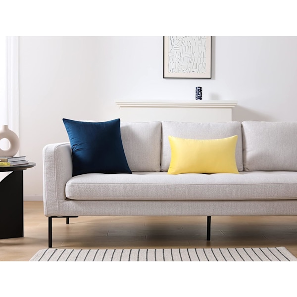 Sæt med 2 hyggelige, firkantede pyntepuder i fløjl til sofa og seng, marineblå, 18 x 18 tommer