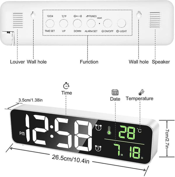 Digitaalinen herätyskello, LED-digitaalinen suuri näyttö white