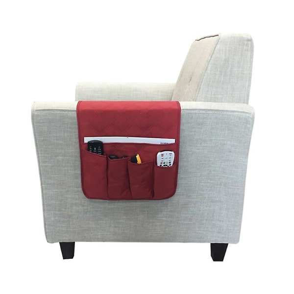 Sofa Armrest Hengepose Oppbevaringspose Fjernkontroll Snack Ryddig Organiser Hjem Wine Red