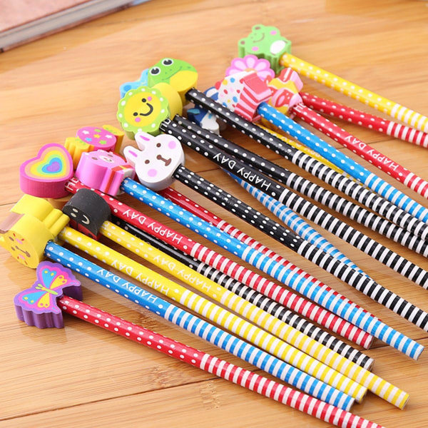40-pack med färgglada 7,28-tums slumpmässiga tecknade gummipennor, söta kontorspennor, skolmaterial till elever och barnpresenter 40
