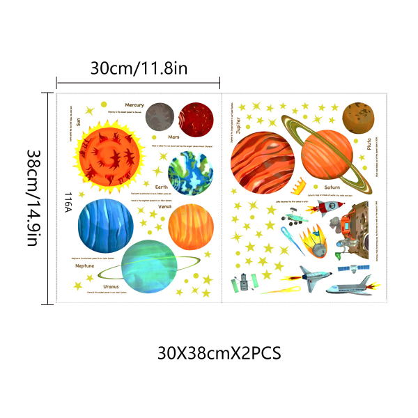 2 stk Planet Star veggklistremerker for barnerom Hjemmedekor