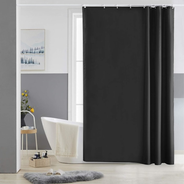 Sort vaskbar skimmelbestandig bruseforhæng polyester stof lille badeværelse vandtæt bruseforhæng med krog 150x180 cm
