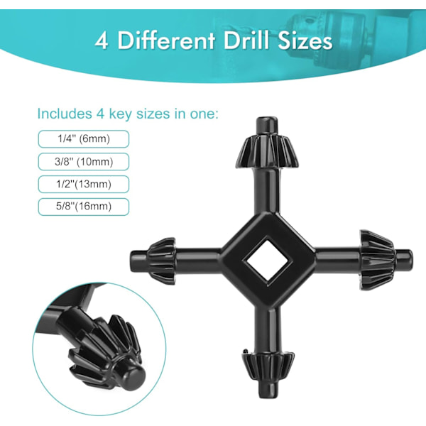Universal Chuck Key, 4 i 1 Multifunksjonell Stål Drill Chuck Key for Elektrisk Drill