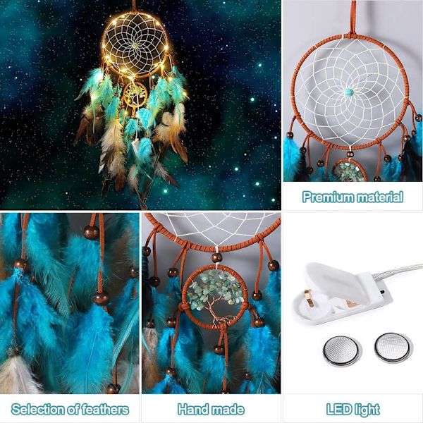 Drömfångare Barnrum Dekoration Handgjord Luminous Drömfångare Fjäder Gobeläng Boho Stil Hem Sovrum Vägg Hängande Bröllopsdekoration