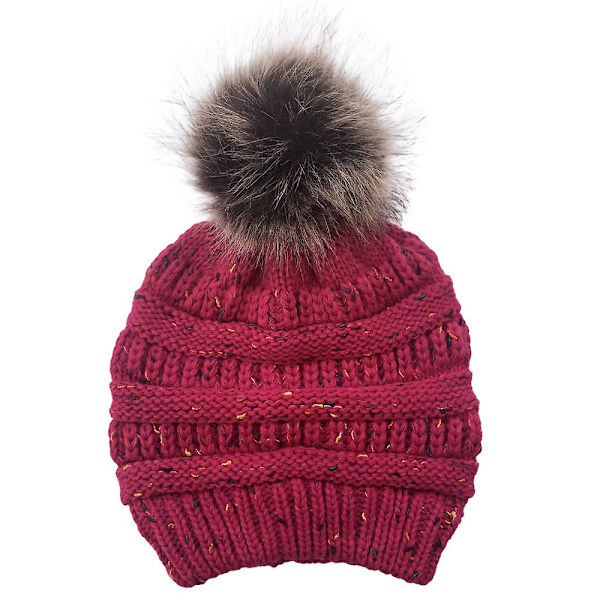 Talvinen neulottu pipo Confetti lämmin pompom-hattu naisille musta Rose Red