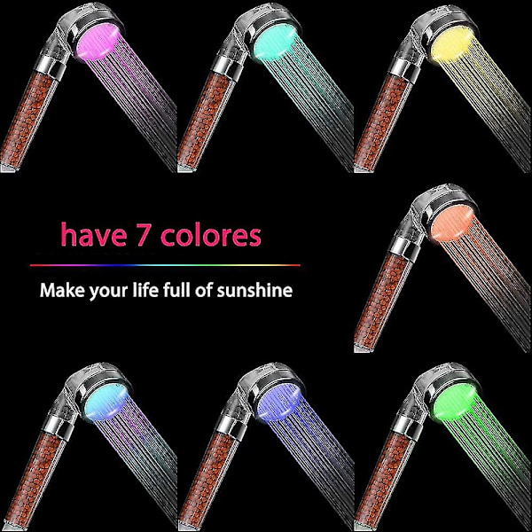 LED-duschhuvud, handdusch med högt tryck och 7 färger som växlar 7 Color