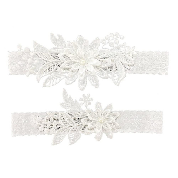Bryllupsstrømper for brud Daisy blonder brudestrømpe håndsydd kunstige perler strømpe sett 2 stykker, hvit, en størrelse