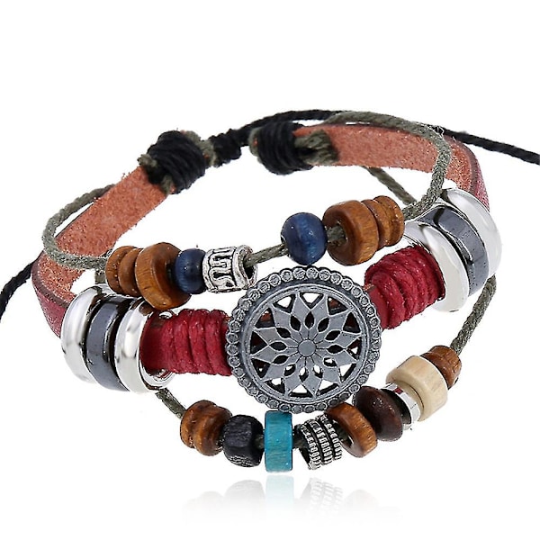 Retro Personlighet PU Läderarmband Trendigt Temperament Allmatch Pärlarmband i Läder Red