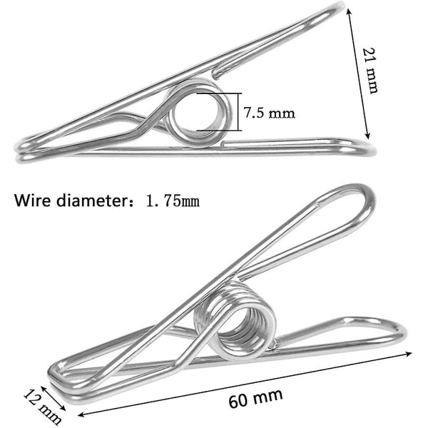 20 stk rustfrie klesklyper i rustfritt stål, 60 mm, uknuselige klyper, slitesterke, ruster ikke