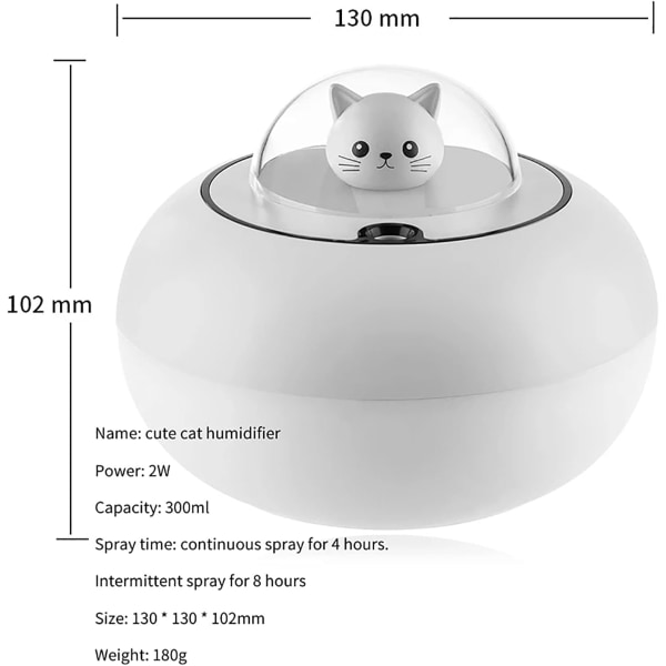 400ML luftfuktare för hem, självlysande kalldimma luftfuktare, automatisk timer av, tyst luftfuktare, söt kattunge, lämplig för sovrum, kontor, vit