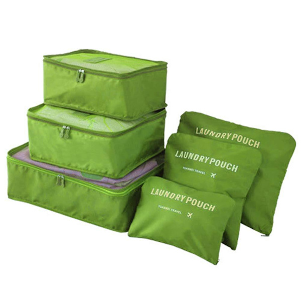 6 stk./sæt Rejse Vandafvisende Tøj Sortering Taske Pakning Cube Bagage Organizer Green