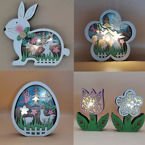 2023 Ny Påskedekoration Til Hjemmet Træ Påskehare Led Lys Påske Håndværk Påskehare Ornament Dekor Påskeæg Dekor Lampe White Flowers
