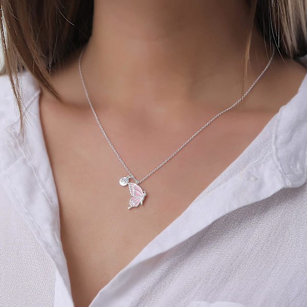 Söpöt perhos BFF -kaulakorut, emaloitu perhosystävyyskaulakoru teini-ikäisille tytöille naisille paras ystävä Silver
