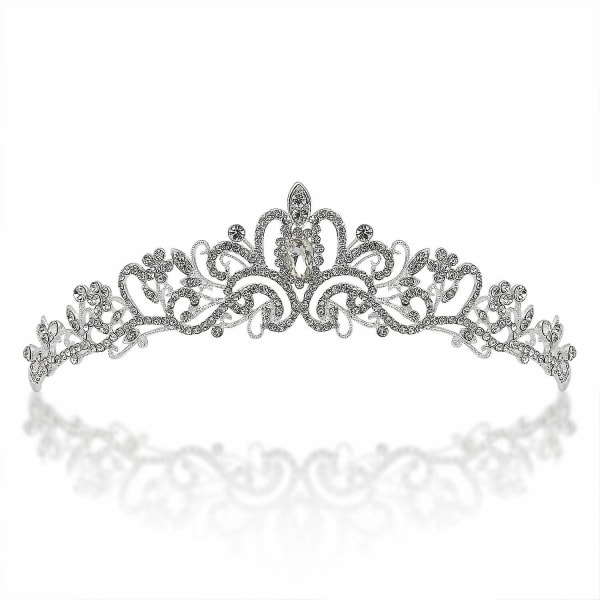 Tiara Crown Brudkronan Kristall Strass Pärla Blomster Hårband