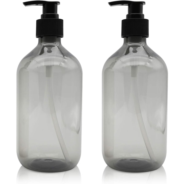 2 delar tvåldispenser 500ML, tomma plastpresspumpflaskor, påfyllningsbar för eteriska oljor, lotioner, schampo, balsam (grå)