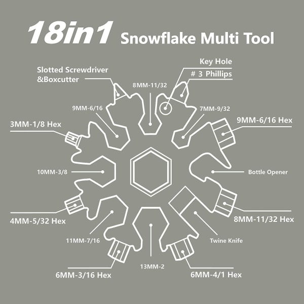 5 st 18-i-1 Snowflake Multi Tool Bärbar, rostfritt stål flasköppnare/platt Phillips skruvmejselsats/nyckel Gold