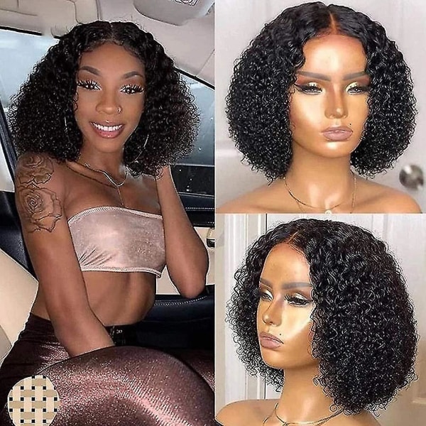 Deep Wave Short Peruk, Brazilian Curly Virgin Människohår Peruker Kort Bob Curly Peruk Frontstängning Korta peruker Svart