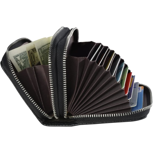Kvinnors RFID-blockerande läder dragkedja Kortplånbok Liten plånbok Kreditkortshållare Lämplig för Mors Dag Present Svart