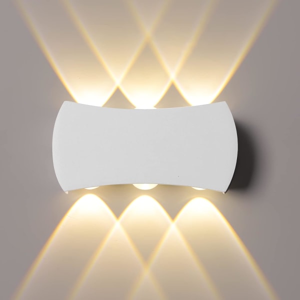 6W indendørs LED væglampe, udendørs væglampe IP65 vandtæt 1200LM, moderne aluminium væglampe 3000K varm hvid【Hvid】