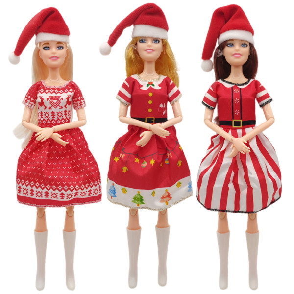 11-tums tomtehatt Set Dress Up Mode Barbie Doll Princess Dress Barns jul tjej leksak 3 delar