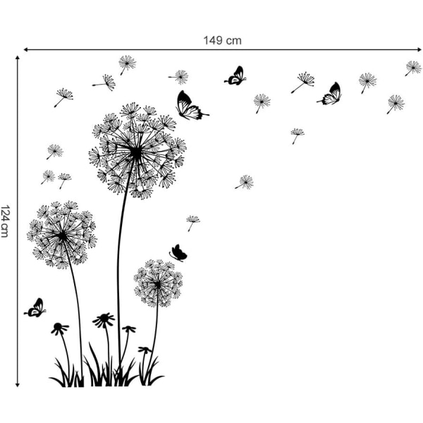 Väggdekor Maskros och fjäril Väggdekor Sovrum Vardagsrum Kontor Väggdekoration (svart)