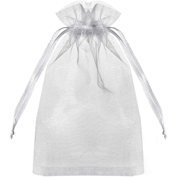 48 st 10x15 cm Premium Sheer Organza Påsar Vita Bröllopspåsar Med Snöre Smycken Presentpåsar För Fest Festival 48pcs White