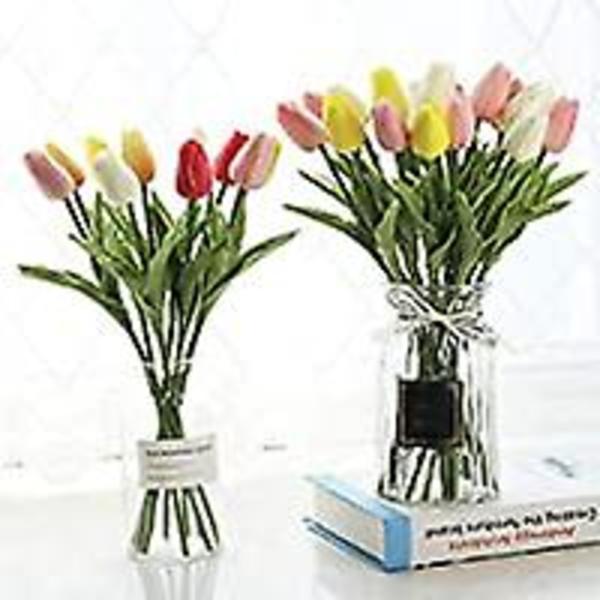10 stk tulipaner kunstig blomsteroppsats for hjemmekontor fest bryllupsdekorasjon gave til morsdag hvit White
