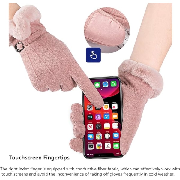 Damhandskar Vinter Touchscreen Damhandskar Vinter Termisk Varm Foder, Ljusrosa