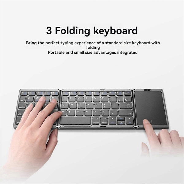 B089T Portabelt Vikbart Tangentbord med Pekplatta Uppladdningsbart Mini Trådlöst Bluetooth-Tangentbord för IOS och , Svart